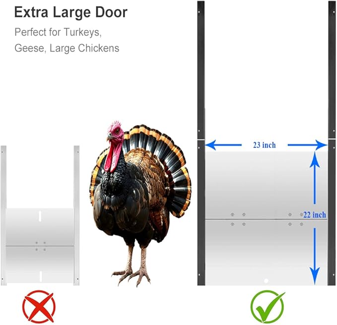 JVR Automatic Turkey Geese Duck Coop Smart Door Compatible with Alexa, Google Assistant, Home Assistant, Tuya - WiFi Opener, Extra Large 22"x23" Opening, Anti-Pinch Auto Reopen & Stop, Dusk to Dawn