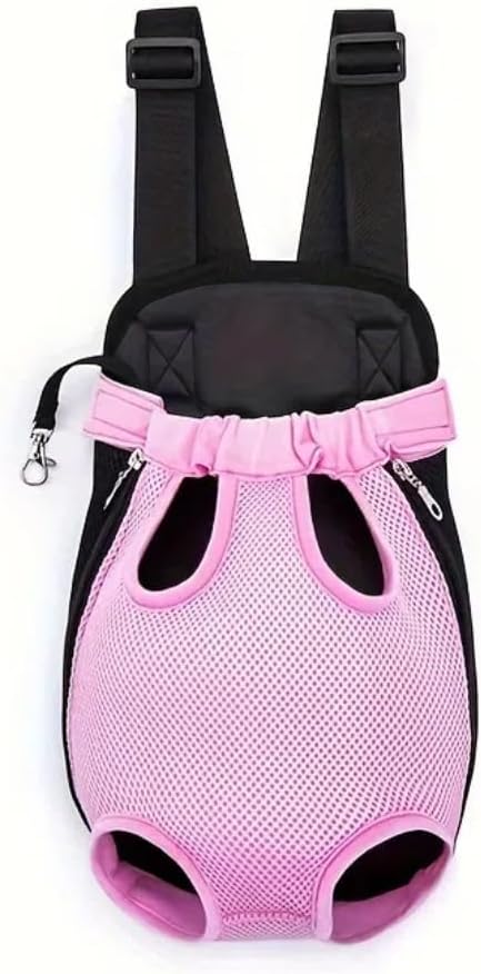 Pet Dog Carrier Backpack, Portable Breathable Mesh Chest Carrier, Polyester Woven Double Shoulder Pet Bag for Outdoor Adventures (Pink, Large)