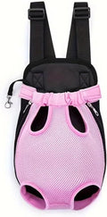 Pet Dog Carrier Backpack, Portable Breathable Mesh Chest Carrier, Polyester Woven Double Shoulder Pet Bag for Outdoor Adventures (Pink, Large)
