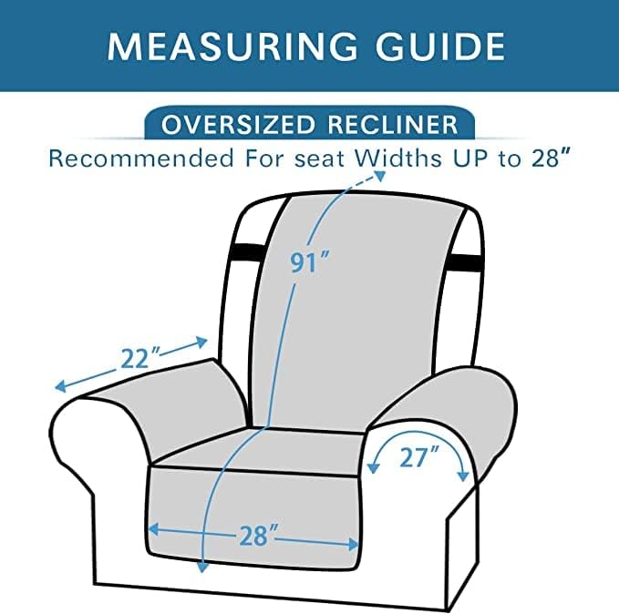 H.VERSAILTEX Reversible Quilted Recliner Covers Water Resistant Furniture Protector for Reclienr Chair with Elastic Straps for Pets Kids Sitting Width Up to 28"(Oversized Recliner, Light Grey/Beige)