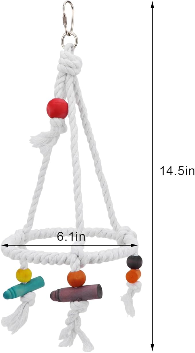 Hypeety Pet Bird Parrot Swing - Hanging Hammock for Parakeets, Budgies, Conures & Quaker Parrots - Cotton Rope Round Swing Toy