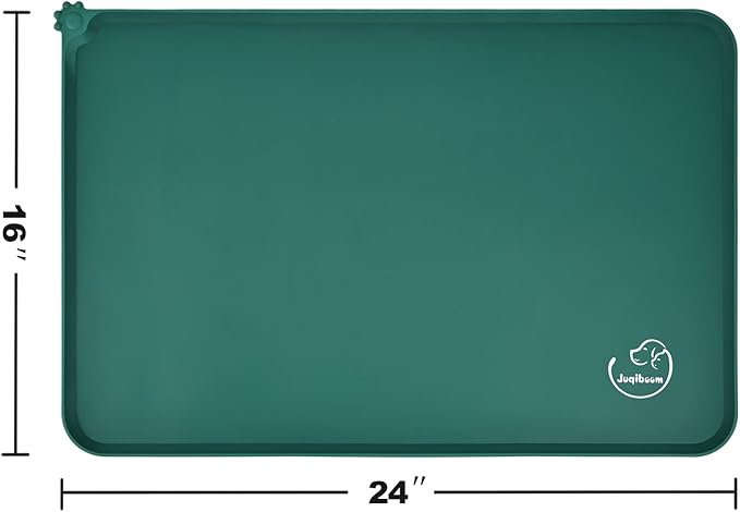 Silicone Waterproof Dog Cat Pet Feeding Mats, Non Slip, Easy Clean Pet Dog Cat Bowl Mats Placemat (24" x 16") Hunter Green
