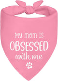 My Mom is Obsessed with Me Pink Dog Bandana, Cute Pet Scarf Accessories Photo Prop for Mother's Day, Dogs paw Printing Bandanas Decor, Christmas Birthday Gifts for Puppy Owner Dog Mom