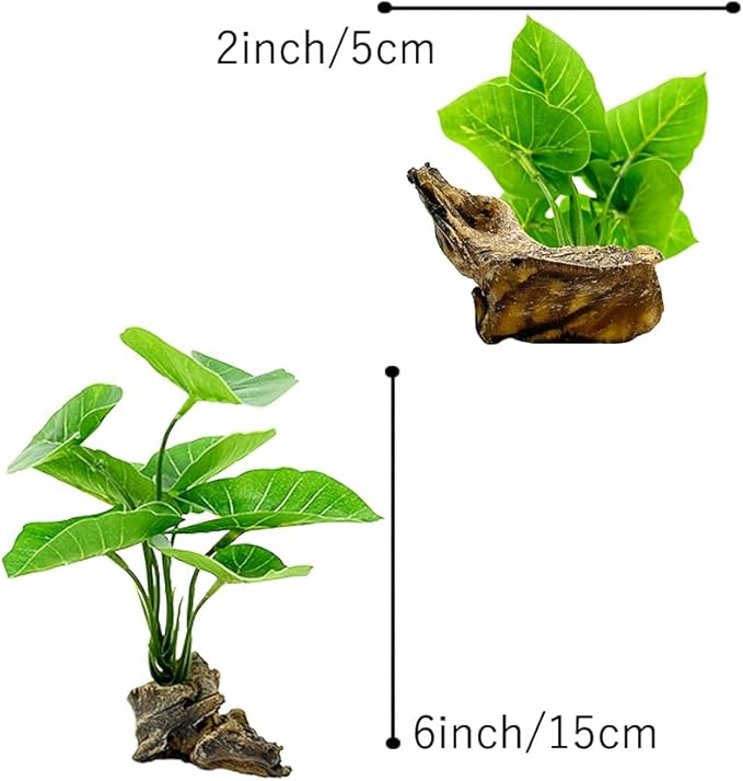 Smoothedo-Pets Fish Tank Decor Aquarium Decorations Ornaments Betta Leaf pad Hammock 6inch Plastic Artificial Plant Goldfish Fish Hides Small Tank/Reptiles Plants Driftwood (Green-Type-A)