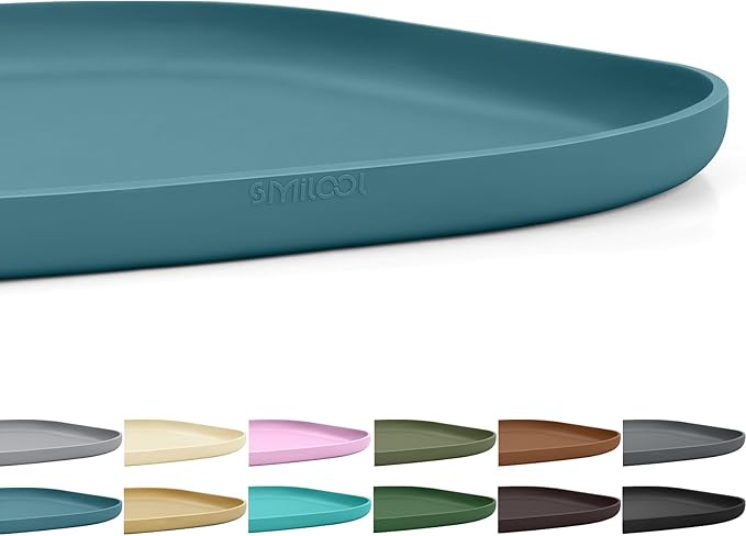 Small Silicone Pet Food Mat with Raised Edge for Food and Water Bowl, Square Dog Feeding Mats, Cat Food Trays for Floor Waterproof, Rubber Tray for Dogs and Cats, 12 x 12 x 0.7 Slate Blue