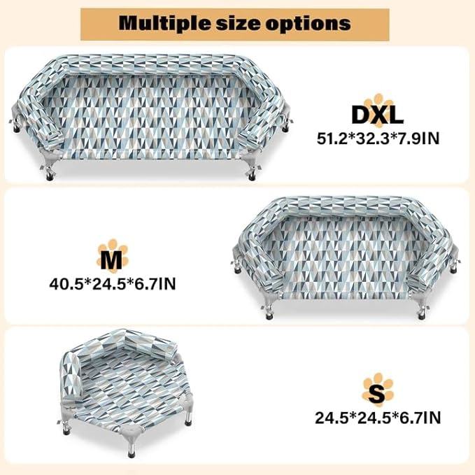 Orthopedic Dog Bed - Beds Bolster,Cooling Elevated Dog Beds with Metal Frame,Raised Dogs Bed,Easy to Assemble,Up to 130 lbs,X-Large (51" L x 32.3" W x 7.8" Th)