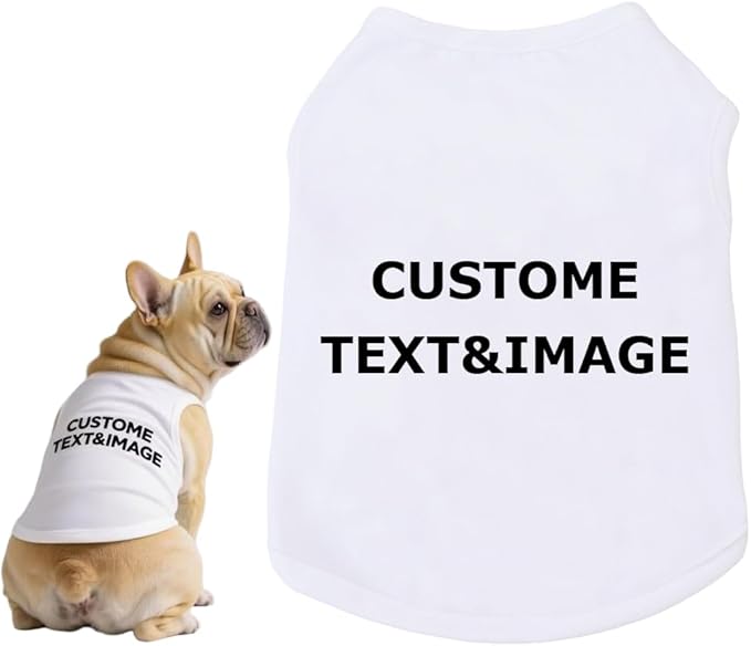 Custom Dog Shirt,Personalized Pet Apparel with Name Text Photo Image,Lightweight Breathable Puppy Kitten Cotton Vest for Small Medium Large Dogs Cats,Puppy Gift (White, 6X-Large)