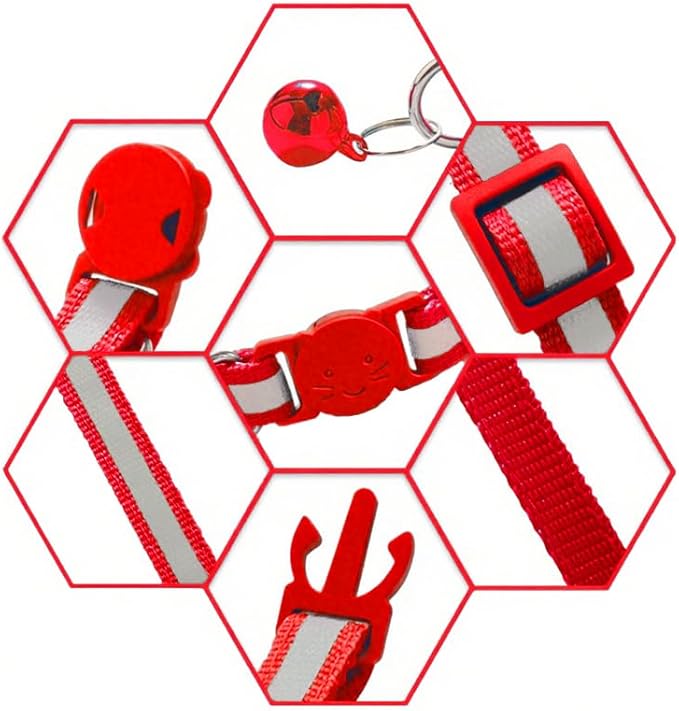 2 Pack Breakaway Cat Collars with Bells, Reflective Design and Claw Print Design, Safety Buckle, Adjustable 7.5-12.5 Inches for Kittens & Cats (Red)