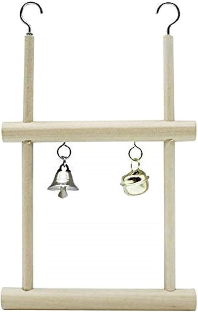 Litewoo Bird Stand Parrot Perches Hanging Swing Natural Wood Stand Platform with Bells for Finch Parakeet Budgie African Grey Cockatiel Cage Accessories