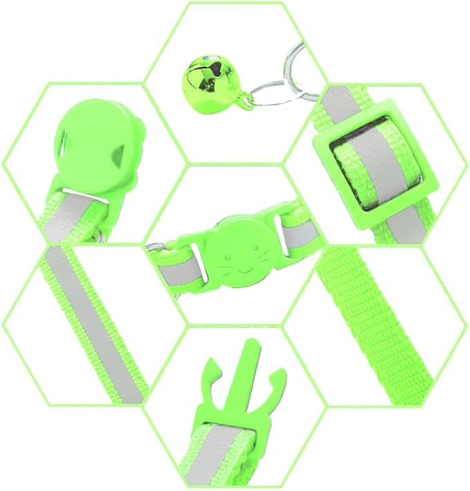 2 Pack Breakaway Cat Collars with Bells, Reflective Design and Claw Print Design, Safety Buckle, Adjustable 7.5-12.5 Inches for Kittens & Cats (Fluorescent Green)