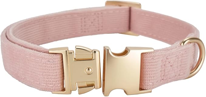 Soft Cotton Dog Collar with Metal Buckle Adjustable Heavy Duty Comfy Corduroy Collars for Small Medium Large Dogs,Light Pink,Medium