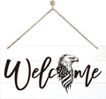 Welcome Sign for Front Door, Welcome Decor Wooden Hanging Sign, Patriotic Theme American Bald Eagle Pattern Wall Hanging Decor, Funny Wooden Outdoor Front Door Decoration 13.8X6.9 inches