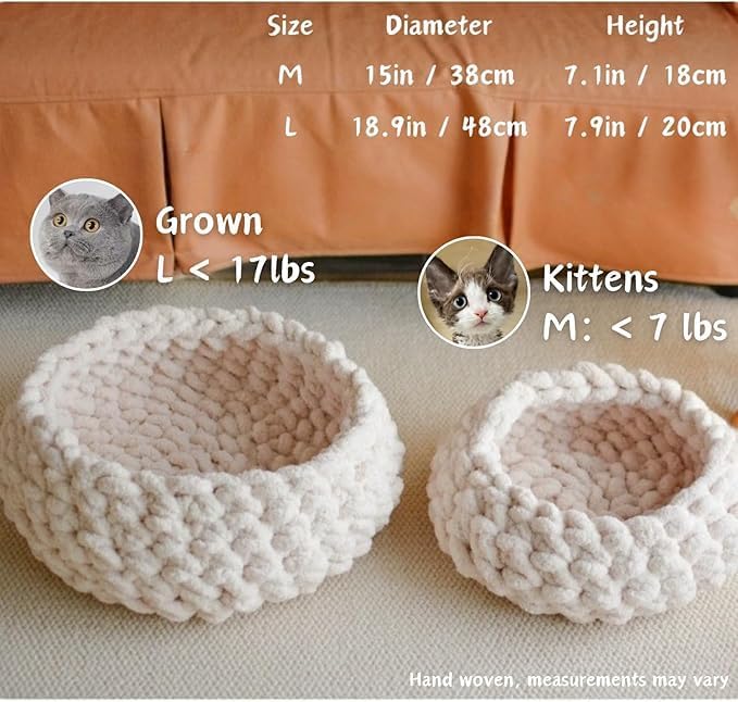 Cat Nest Bed - Premium Self Warming Handwoven Washable Extra Soft Round Cave House for Indoor Kitten & Kitty, Small & Large (Grayish Blue,Medium)