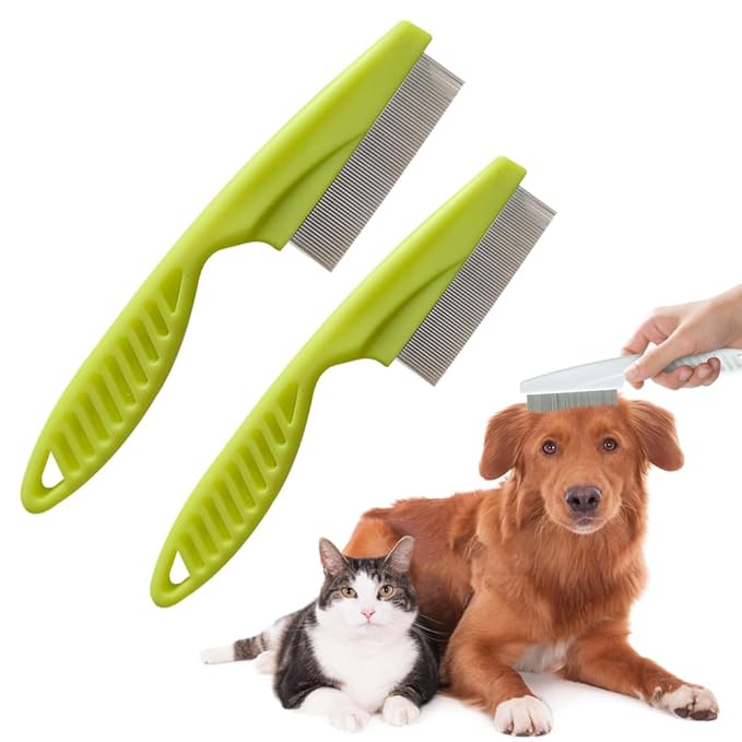 2 Pack Multifunctional Pet Comb, Upgrade Pet Grooming Brush Magic Tear Stain Removal Fine Tooth Stainless Massage Comb Kit for Puppies and Dogs (Green)