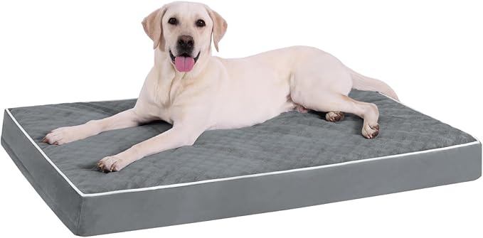 KSIIA Extra Large Dog Bed for Crate Pad Waterproof Dog Bed with Removable Washable Cover, Egg Crate Foam and Non-Slip Bottom, 47x29 Inch, Dark Gray