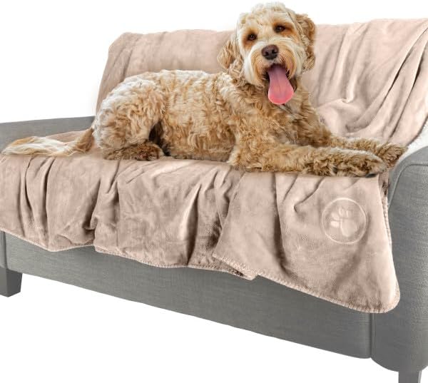 Waterproof Blanket for Pets - Reversible Throw Protects Couch, Car, and Bed from Spills, Stains, or Fur - Plush Blanket by Petmaker (Tan)