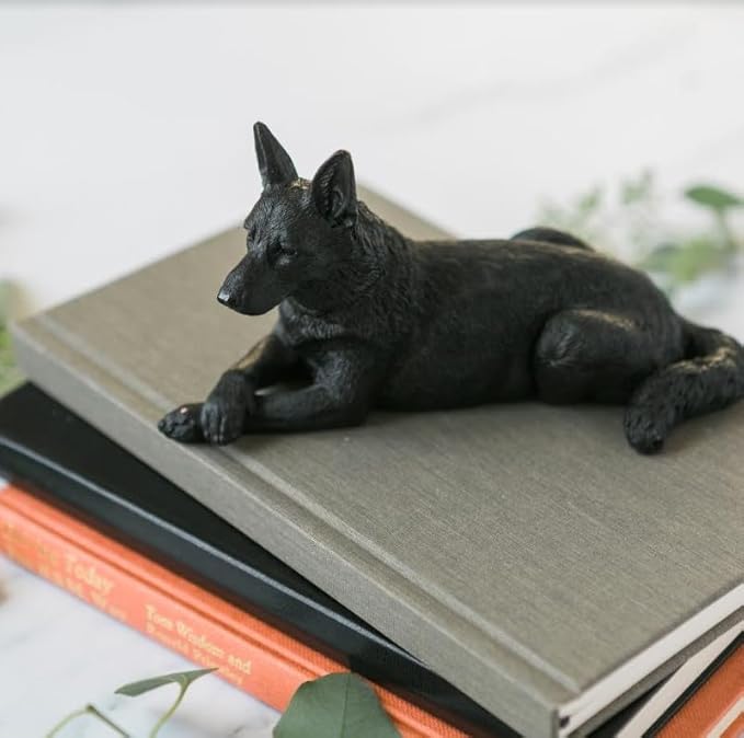 JFSM INC. 6" Black German Shepherd Dog Figurine – Hand-Painted Gift for Dog Lovers, Home Office Decor & Pet Bereavement Gift