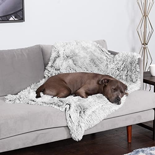 Furhaven Waterproof Throw Blanket for Dogs & Indoor Cats, Washable - Shaggy Plush Calming Long Faux Fur & Velvet Dog Blanket - Mist Gray, Large