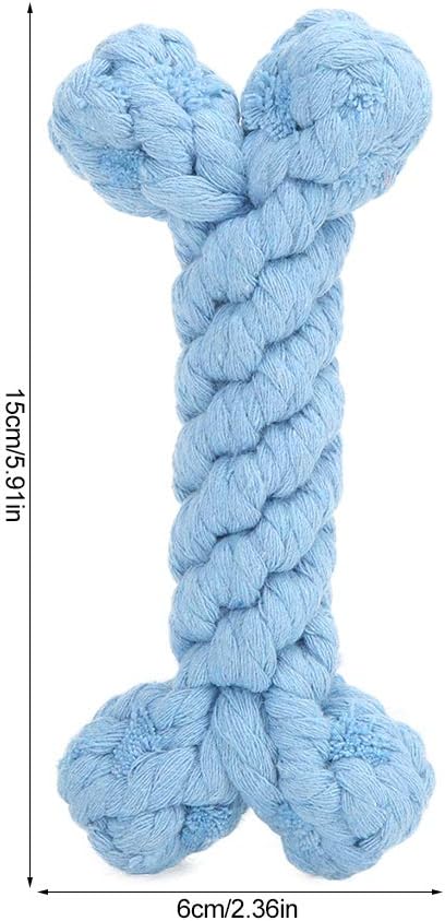 Pet Cotton Rope Biting Chewing Molar Toy, Cartoon Animal Shape & Pure Manual Weaving, Dog Rope Toys with Strong and Hard, Grind and Clean Teeth, Relieve Pressure (Blue Bones)