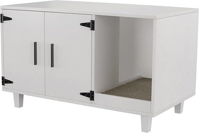 GDLF Modern Wood Pet Crate Cat Washroom Hidden Litter Box Enclosure Furniture House as Table Nightstand with Scratch Pad,Stackable (White)