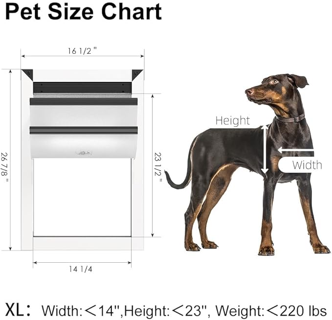 Rescumascer Aluminum XL Dog Door for Door, Extra Large Dog Door with Two Sliding Lock Panels, Pet Door for Dogs up to 220lbs