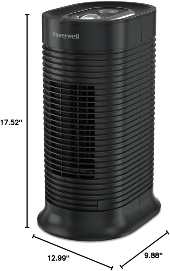 Honeywell HPA060 HEPA Tower Air Purifier, Airborne Allergen Reducer for Small Rooms (75 sq ft), Black - Wildlfire/Smoke, Pollen, Pet Dander, and Dust Air Purifier