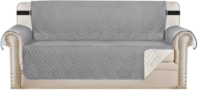 H.VERSAILTEX Reversible Sofa Slipcover Furniture Protector Water Resistant 2" Elastic Straps Sofa Cover Couch Covers Pets Kids Fit Sitting Width Up to 66" (Sofa: 75" x 110", Light Grey/Beige)