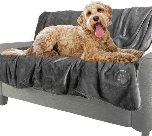 PETMAKER Dog Blanket - 60x80in Reversible Sherpa Blanket - Throw Blankets for Bed, Couch, Crate, or Car - Machine Washable Puppy Essentials (Gray)