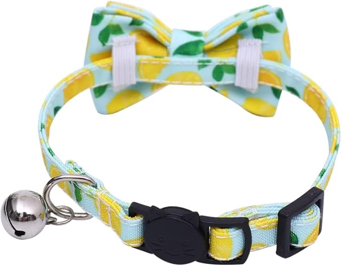 2-Pack Breakaway Cat Collars with Removable Double-Layer Bow Tie and Bell for Boy and Girl Cats,Safety Kitten Collars Suitable for Festivals and Daily. (Lemon&Pineapple)