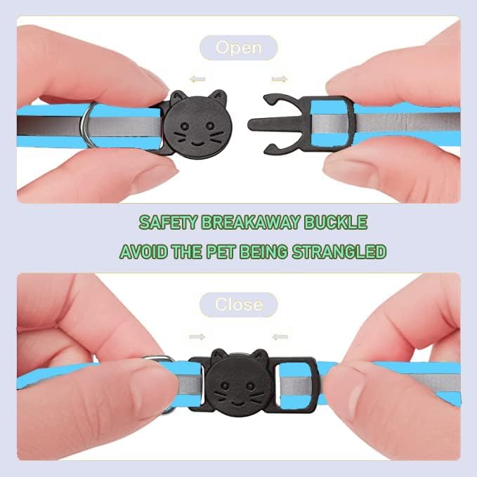 2 Pack Cat Collars Quick Release Reflective Kitten Collar with Bell & Safety Release (Light Blue)
