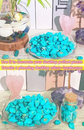 YATOJUZI Turquoise 1LB Aquarium Gravel Rocks Bulk Wholesale Tumbled Crystals Stones Chips Crushed Reiki Energy Balancing Gemstones for Planters Vase Filler Fountain Fish Tank Potted Decor