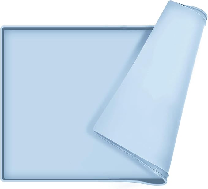 Dog Food Mat,Silicone Waterproof Food Tray,Non Slip Pet Bowl Mats Placemat,0.6" Raised Edge,Suitable for Most Small and Medium Sized Pets,24" x 16"