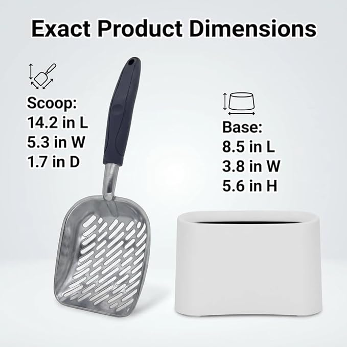 Heavy-Duty Metal Cat Litter Scoop with Holder, Aluminum Cats Litter Scooper Captures All Clumps, Kitty Metal Scooper and Holder (White)
