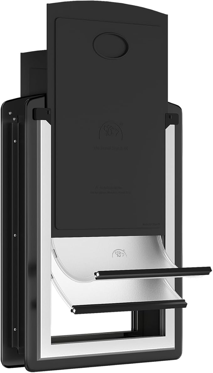 MAVRICFLEX Dog Door for Door - All-Stainless Steel Frame, Weather-Resistant Double Soft Flaps, 2 Sliding ABS Panels for Indoor/Outdoor Use, Fits Dogs Up to 40 LBS, Easy Install, Black