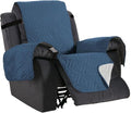 H.VERSAILTEX Reversible Quilted Recliner Covers Water Resistant Furniture Protector for Reclienr Chair with Elastic Straps for Pets Kids Sitting Width Up to 22"(Recliner, Dark Blue/Beige)
