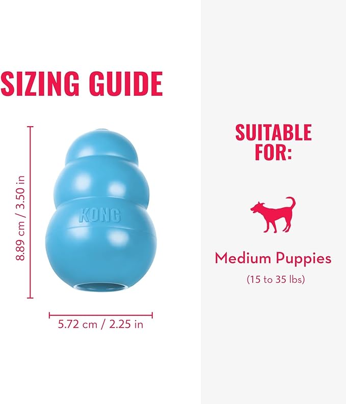 KONG Puppy - Natural Teething Rubber Chew Toy for Dogs - Stuffable Dog Toy for Extended Playtime - Chew & Fetch Toy for Puppies - for Medium Puppies - Blue