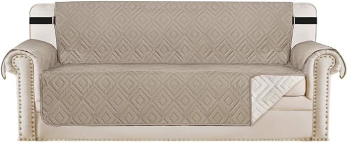 H.VERSAILTEX Reversible Sofa Slipcover Furniture Protector Water Resistant 2" Elastic Straps Sofa Cover Couch Covers Pets Kids Fit Sitting Width Up to 78" (Oversized Sofa: 86" x 132", Khaki/Beige)