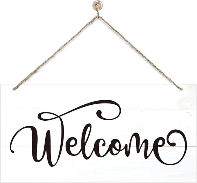 Welcome Sign for Front Door, Welcome Decor Wooden Hanging Sign for Wall Decor, Rustic Funny Wooden Outdoor Front Door Hanging Decoration 13.8X6.9 inches