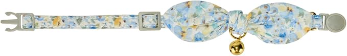 2 Pack Cotton Cat Collar, Removable Bowtie, Floral Pattern, Safety Breakaway Clasp, Adjustable for Cats.(Adult Cat, Blue Daisy and Floral)