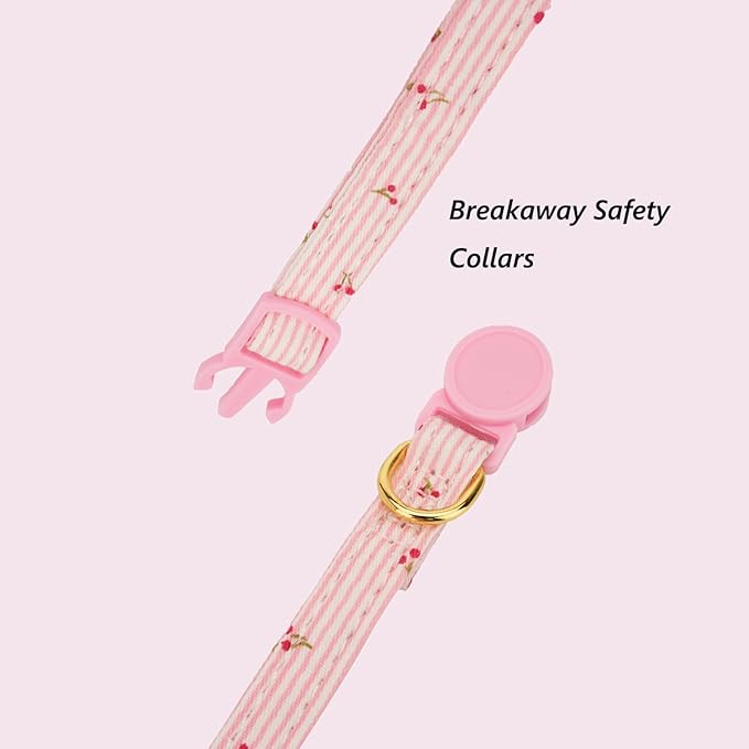 Cotton Bowtie Cat Collar with Bell 2 Pack Adjustable Breakaway Kitten Collars with Removeable Bow Pink Girl Cat Collars