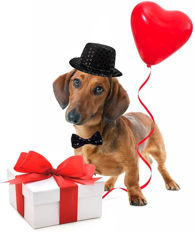 Christmas Pet Party Jazz Hat and Blingbling Bow Tie Breakaway Collar Set, Adjustable Headband for Kitten Puppy Small Dogs Cats (Black-3pcs)