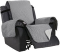 H.VERSAILTEX Reversible Quilted Recliner Covers Water Resistant Furniture Protector for Reclienr Chair with Elastic Straps for Pets Kids Sitting Width Up to 22"(Recliner, Light Grey/Beige)