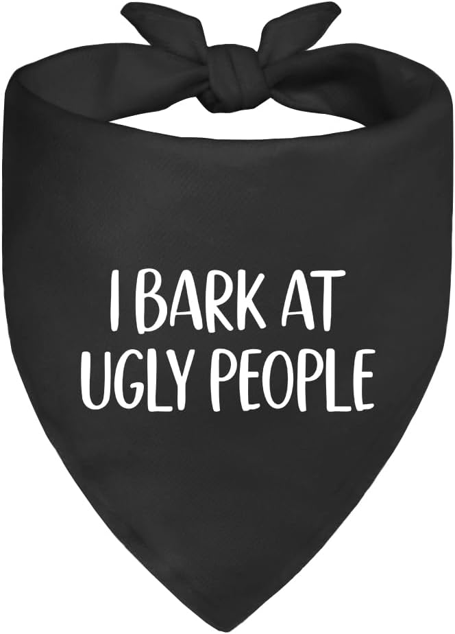 I Bark at Ugly People Black Dog Bandana, Funny Pet Scarf Accessories Decoration, Humor Adjustable Dog Bandanas Decor for Judgmental Pups, for Puppy Owner Pet Mom Dad
