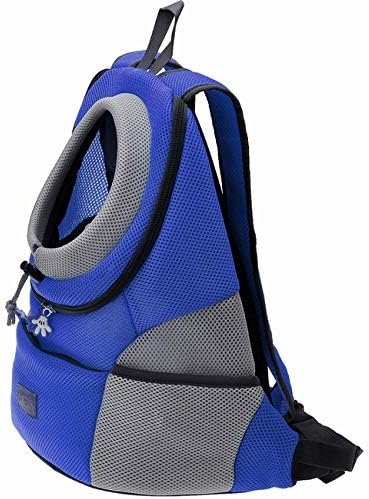 Mogoko Airline Approved Cat Dog Backpack, Puppy Pet Carrier Front Bag with Breathable Head Out Design and Double Mesh Padded Shoulder for Outdoor Travel Hiking (L, Blue)