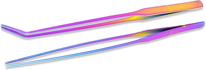Mandala Crafts 15 Inches Rainbow Stainless Steel Straight and Curved Aquarium Tweezers for Aquatic Plants – Long Aquascape Forceps for Fish Tanks, Hospital Tanks, Goldfish Bowls, and Terrariums
