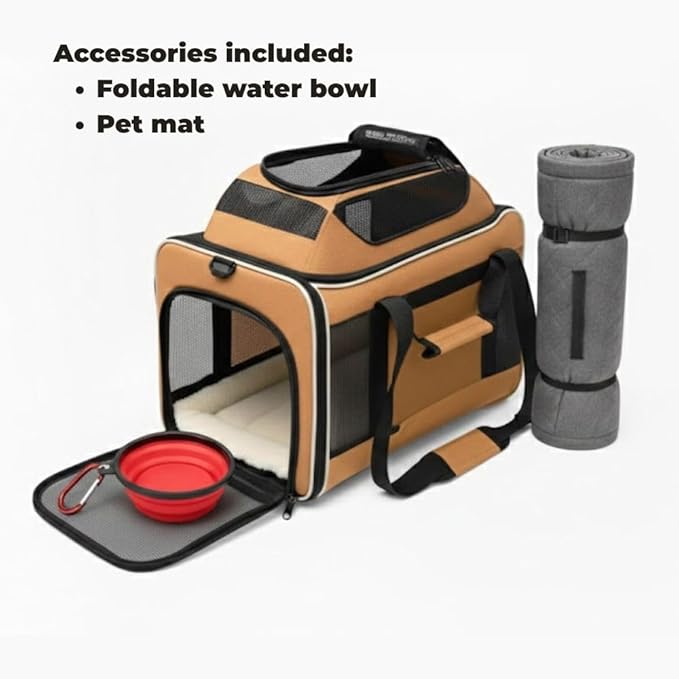 Cat Carrier Dog Carrier Airline Approved, Pet Carrier for 2 Cats Small Medium Dogs, Soft Cat Carrier 18x15x15 with Foldable Bowl & Washable Pad, TSA Approved Dog Carriers by Luniko Shop (Orange)