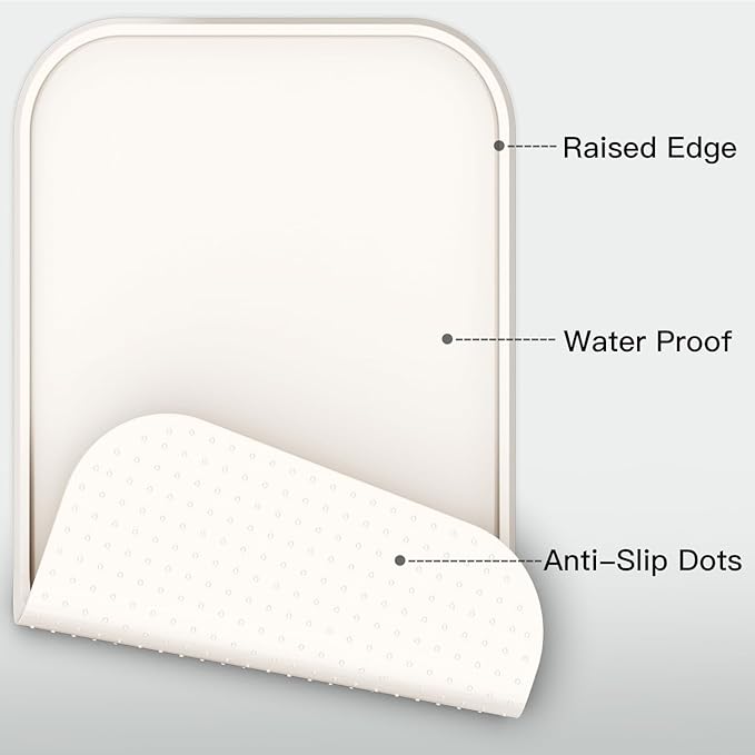 Pet Feeding Mat [Warped Resistant Raised Edge], Water-Proof Silicone Placement for Food Water Bowls, Anti-Slip Base Protect Floor, BPA-Free&Dishwasher-Safe [28.5x16.5inch XL, Sand White]