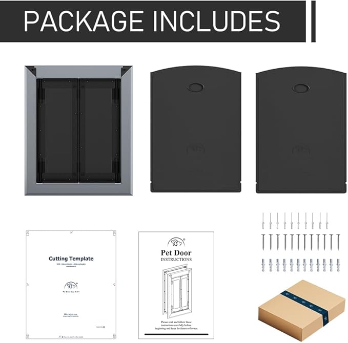 【PATAPLUS】 Aluminum French Large Dog Door,Strong Double Magnetic Flaps,with Aluminum Telescoping Tunnel Heavy-Duty Do g Door for L arge and Medium Dog Up to 110LBS (Large,Smoky Gray)