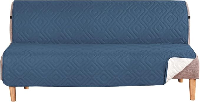 H.VERSAILTEX Futon Cover Reversible Sofa Slipcover Furniture Protector Water Resistant 2 Inch Wide Elastic Straps Sofa Bed Pets Kids Dog Cat Fit Sitting Width Up to 70"(Futon, Dark Blue/Beige)