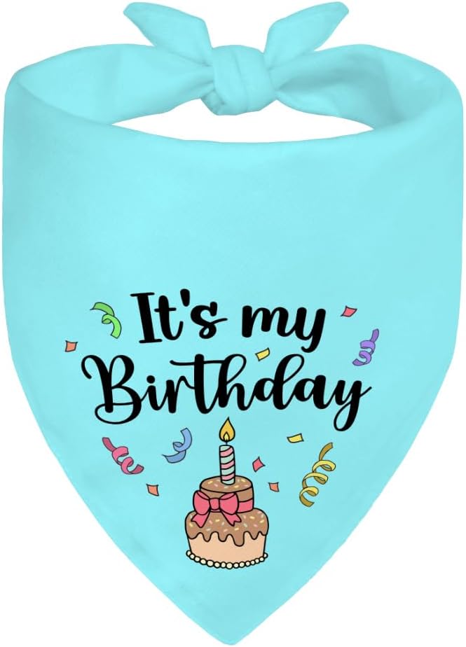 It's My Birthday Blue Dog Bandana, Birthday for Dog Mom Dad, Funny Puppy Scarf Accessory Decoration Photo Shoot for Party Dinner Holiday, Cute First Birthday Supply for Puppy